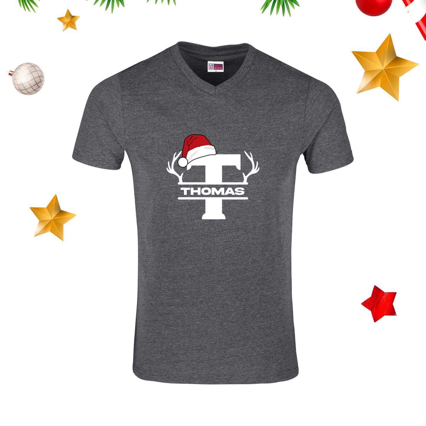 Mens Michigan Melange V-Neck T-Shirt - Name + Initial