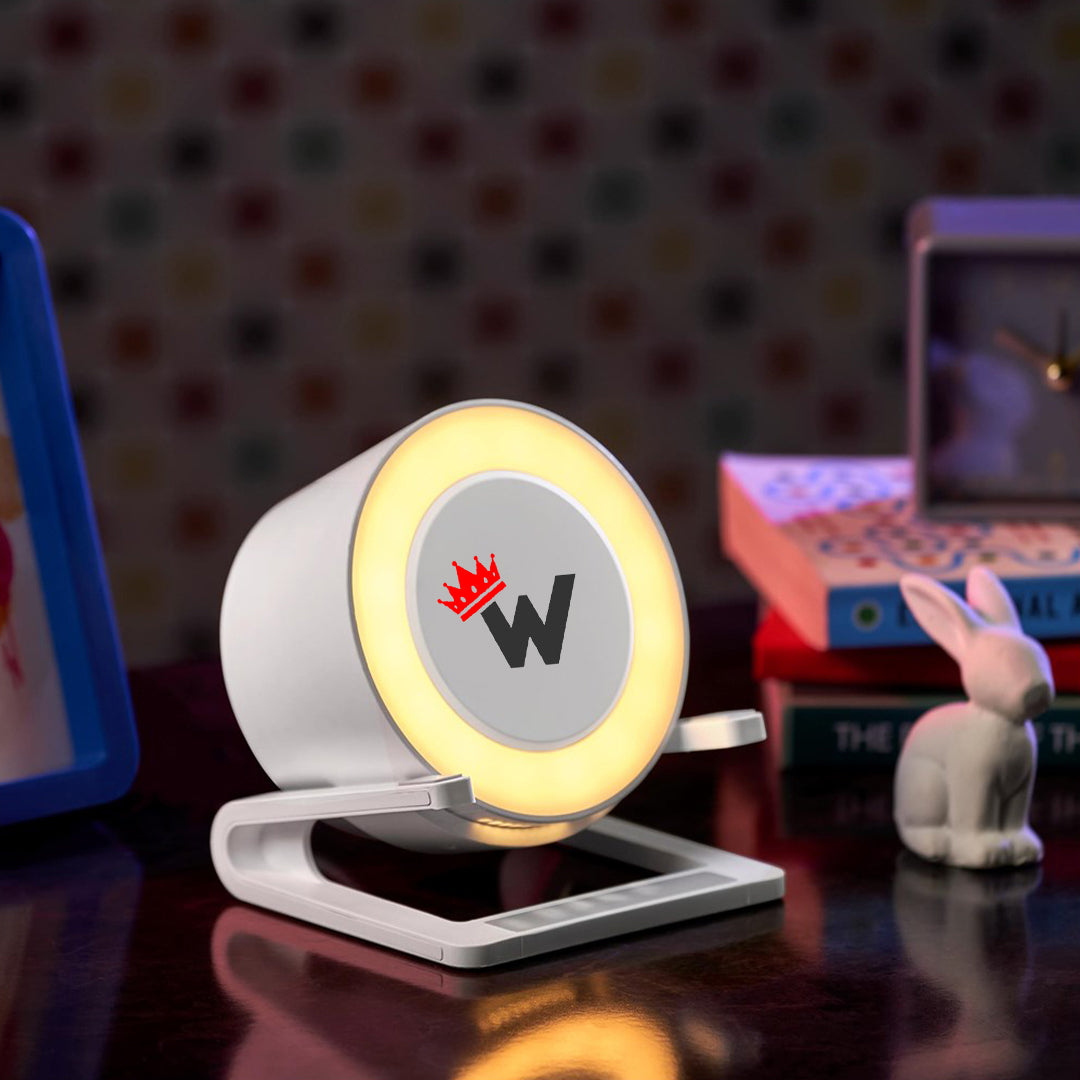 SmartStation Bluetooth Speaker, Wireless Charger, Phone Stand & Night Light - Crown Initial