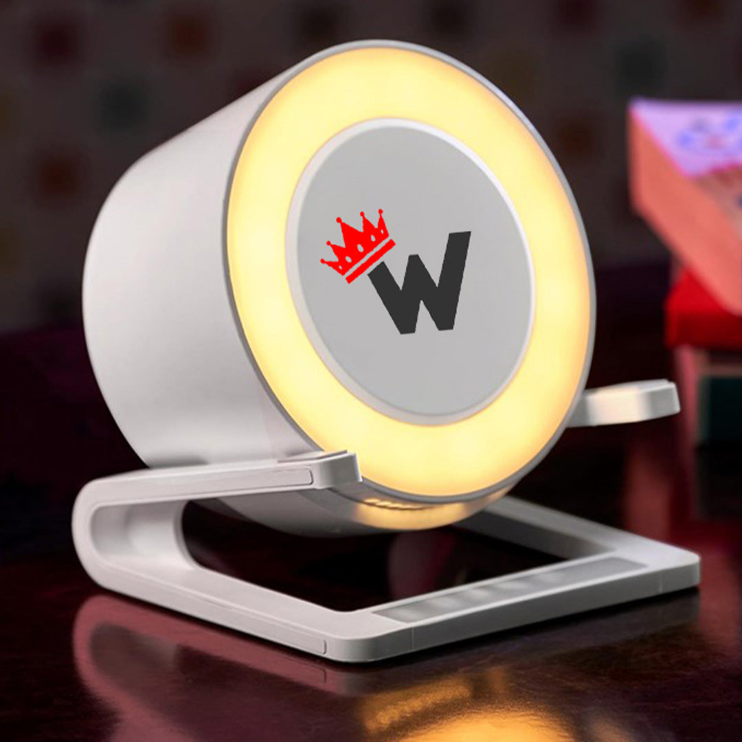 SmartStation Bluetooth Speaker, Wireless Charger, Phone Stand & Night Light - Crown Initial