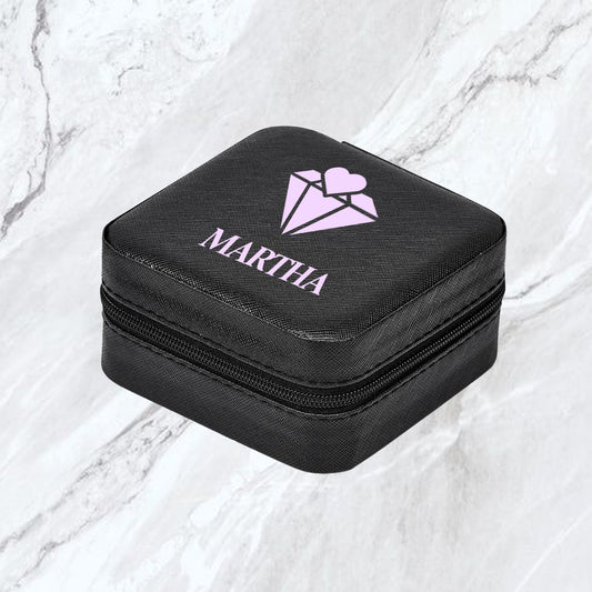 Elegance Travel Jewellery Box - Diamond + Name
