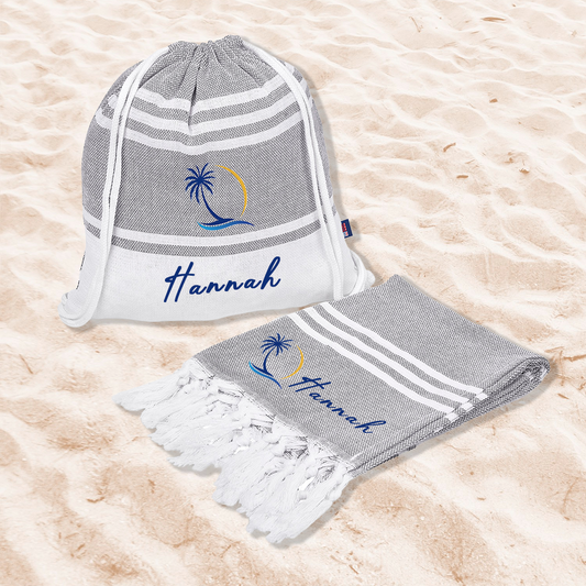 Signature Cotton-Rich Beach Towel & Drawstring Bag - Name + Art