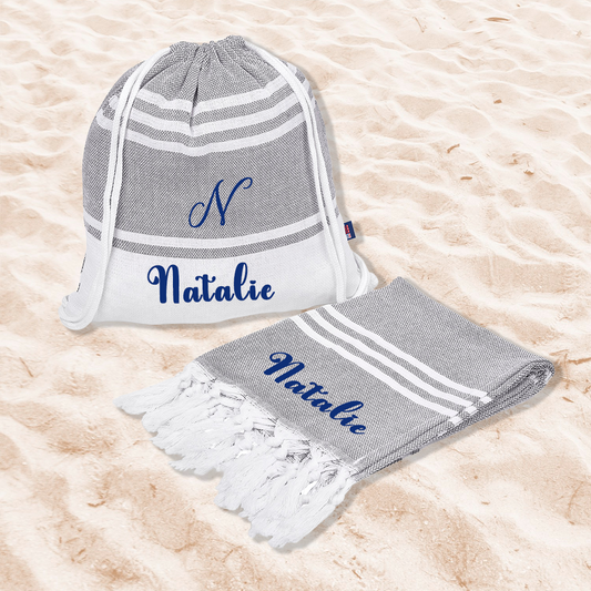 Signature Cotton-Rich Beach Towel & Drawstring Bag - Name + Initial