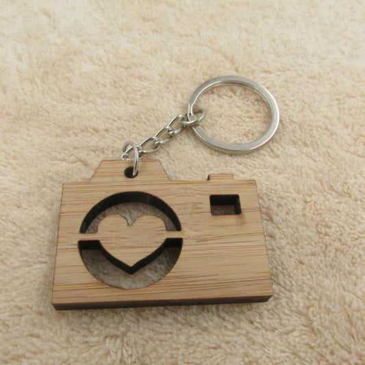 Wooden Love Camera Keyring